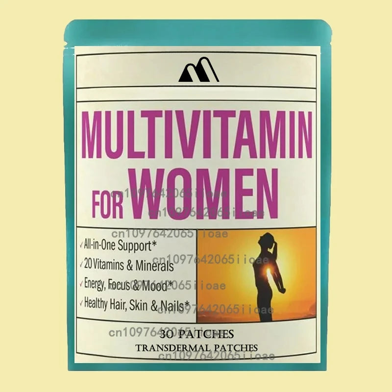 Parches transdermicos multivitamínicos para mujer con vitamina A, B, C, D y E, calcio y magnesio, soporte inmunológico 30 parches