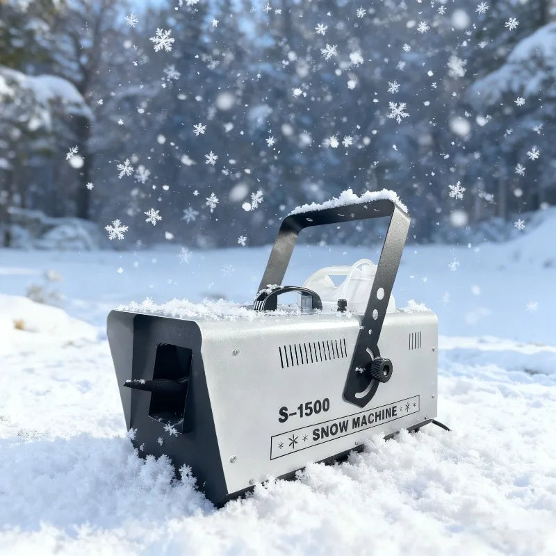Máquina de Copos de Nieve de 1500W, DMX512, Control Inalámbrico y por Cable, Tanque de 5L, Distancia de Pulverización de 4-5M, para Celebraciones Navideñas y Eventos al Aire Libre