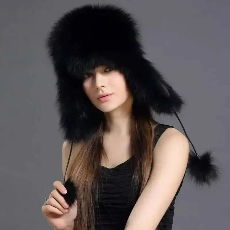 Gorro de Piel de Zorro Auténtica 2026 para Mujer, Gorro de Invierno con Orejeras, Estilo Ruso Ushanka, Gorro de Esquí, Gorro de Piel Natural para Mujer, Gorro Grueso de Piel para la Nieve