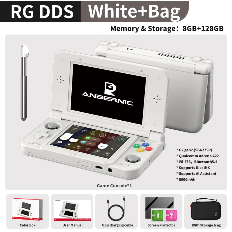 Consola de Juegos Portátil Retro Anbernic RG DDS con Pantalla IPS de 4.7"/4" Doble, Batería de 6000mAh, Android, 16 Juegos, Compatible con Asistente de IA y Streaming