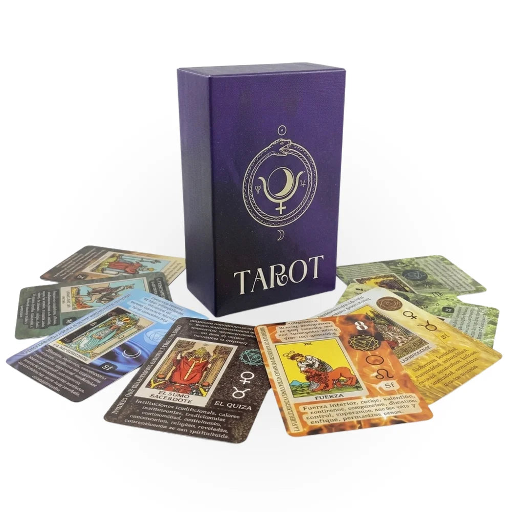 Beginner Tarot Cards with Premium Design, ideal for divination and self-discovery, featuring detailed instructions in Spanish and high-quality finish. Perfect gift for esoteric enthusiasts, ideal for social gatherings and spi