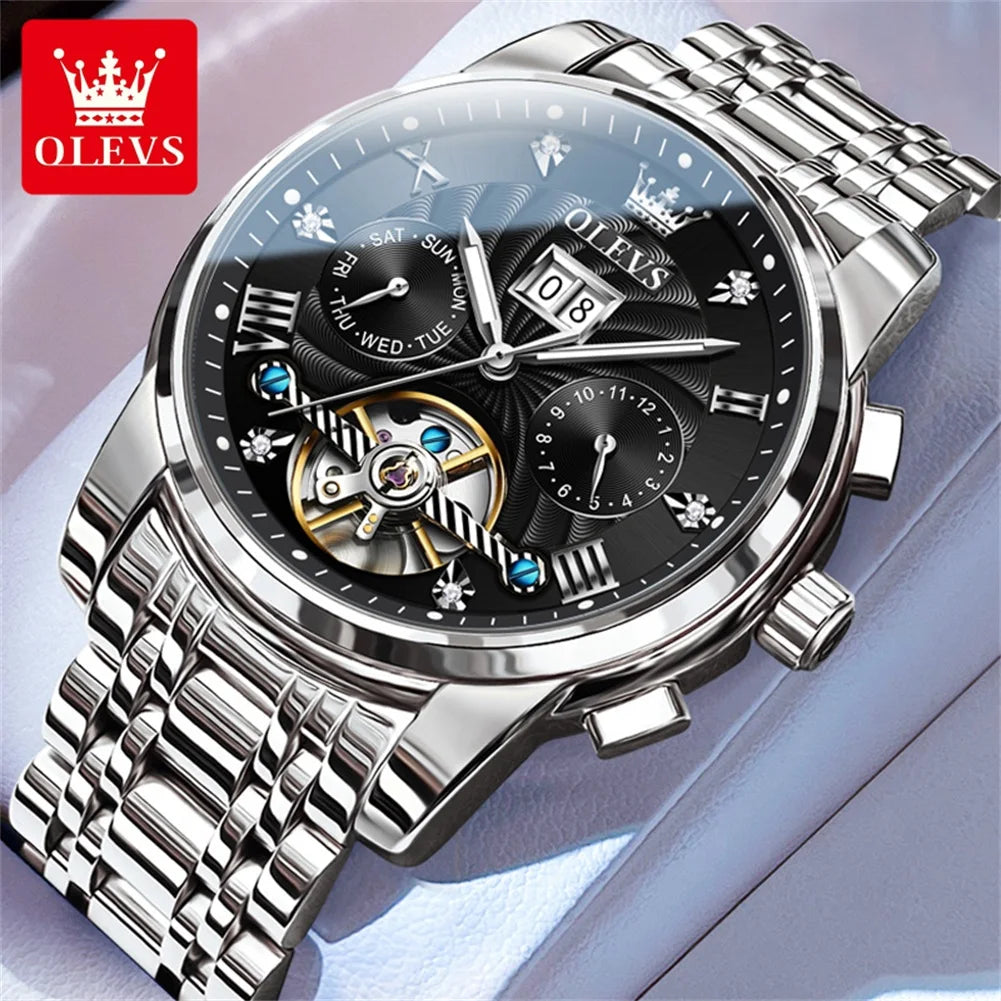 OLEVS 9910 Reloj mecánico automático multifuncional de lujo para hombre, reloj con fecha y día, regalo para hombre, resistente al agua y luminoso