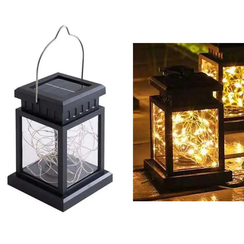 Linterna solar metálica colgante, luces LED de jardín, luz nocturna navideña para patio exterior, césped, jardín, patio trasero y decoración de mesa