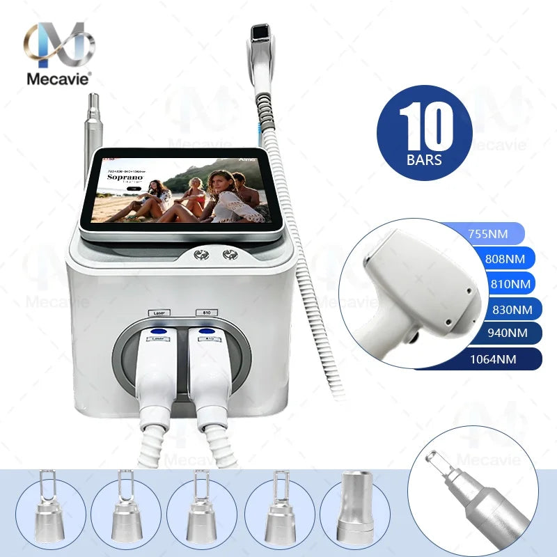 Dispositivo de Depilación Láser de Diodo Picosegundo 2 en 1 de 6000W Soprano 808+, Láser Picosegundo para Eliminación de Tatuajes, Depilación Permanente