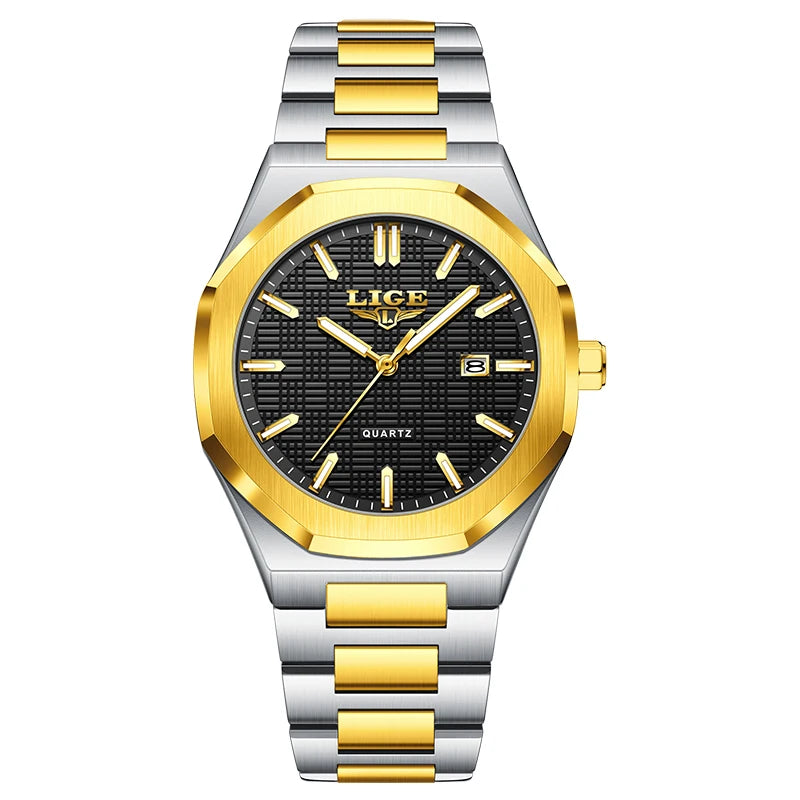 LIGE Luxury Man Wristwatch Waterproof Luminous Date Watch For Men Stainless Steel Men's Watches Quartz Male Clock Sport+Box