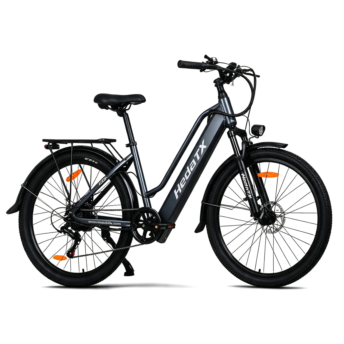 Bicicleta eléctrica de paseo HEDA TX2, bicicleta de montaña eléctrica de 26", marco de aleación de aluminio, batería de litio de 48V 16Ah, motor en el buje trasero, transmisión de 7 velocidades, suspensión delantera, pantalla digital LCD