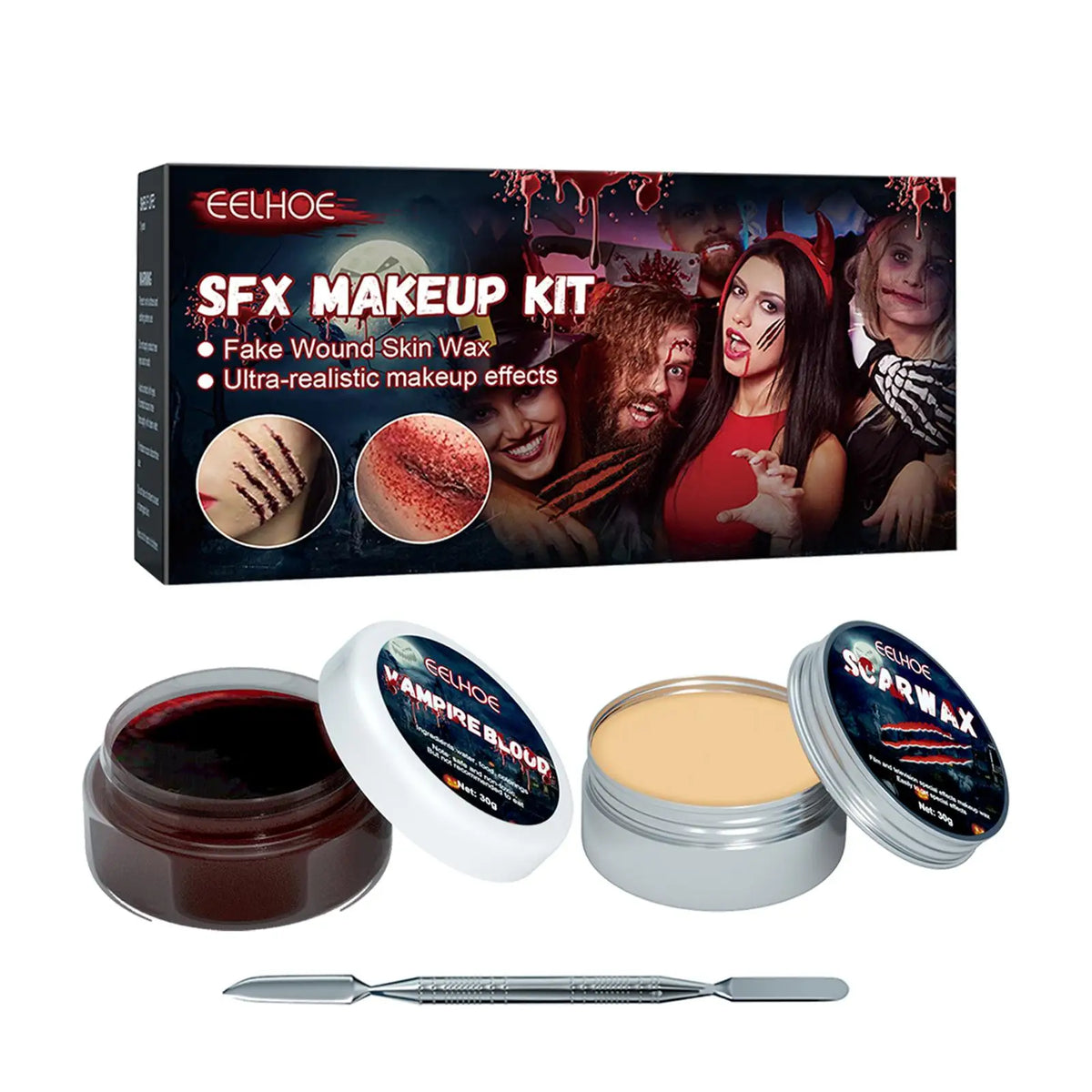 Kit de maquillaje profesional para Halloween, cicatriz de heridas falsas, pintura de sangre falsa, cera para cicatrices, efecto especial de Halloween, maquillaje, Cosméticos de Halloween