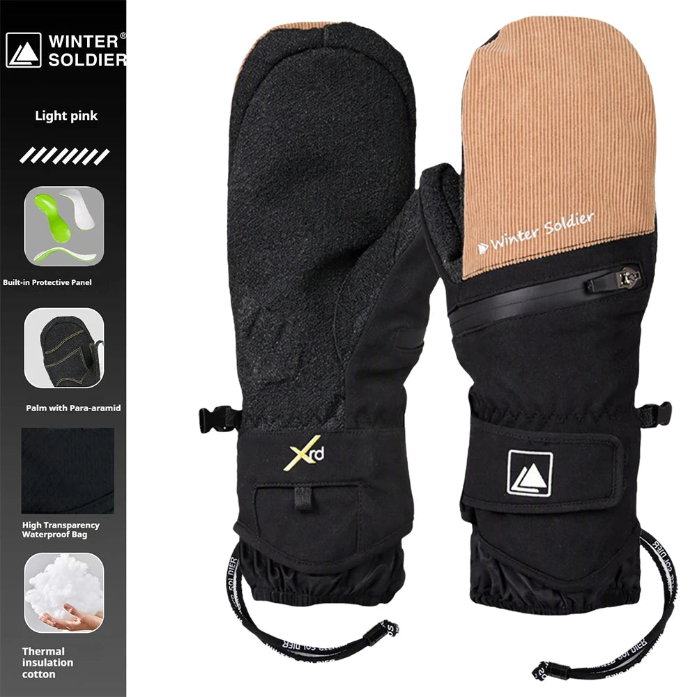 Guantes de esquí para invierno, fabricados con material resistente al desgaste, para snowboard, para hombres y mujeres, guantes térmicos para la nieve con protectores de muñeca incorporados.