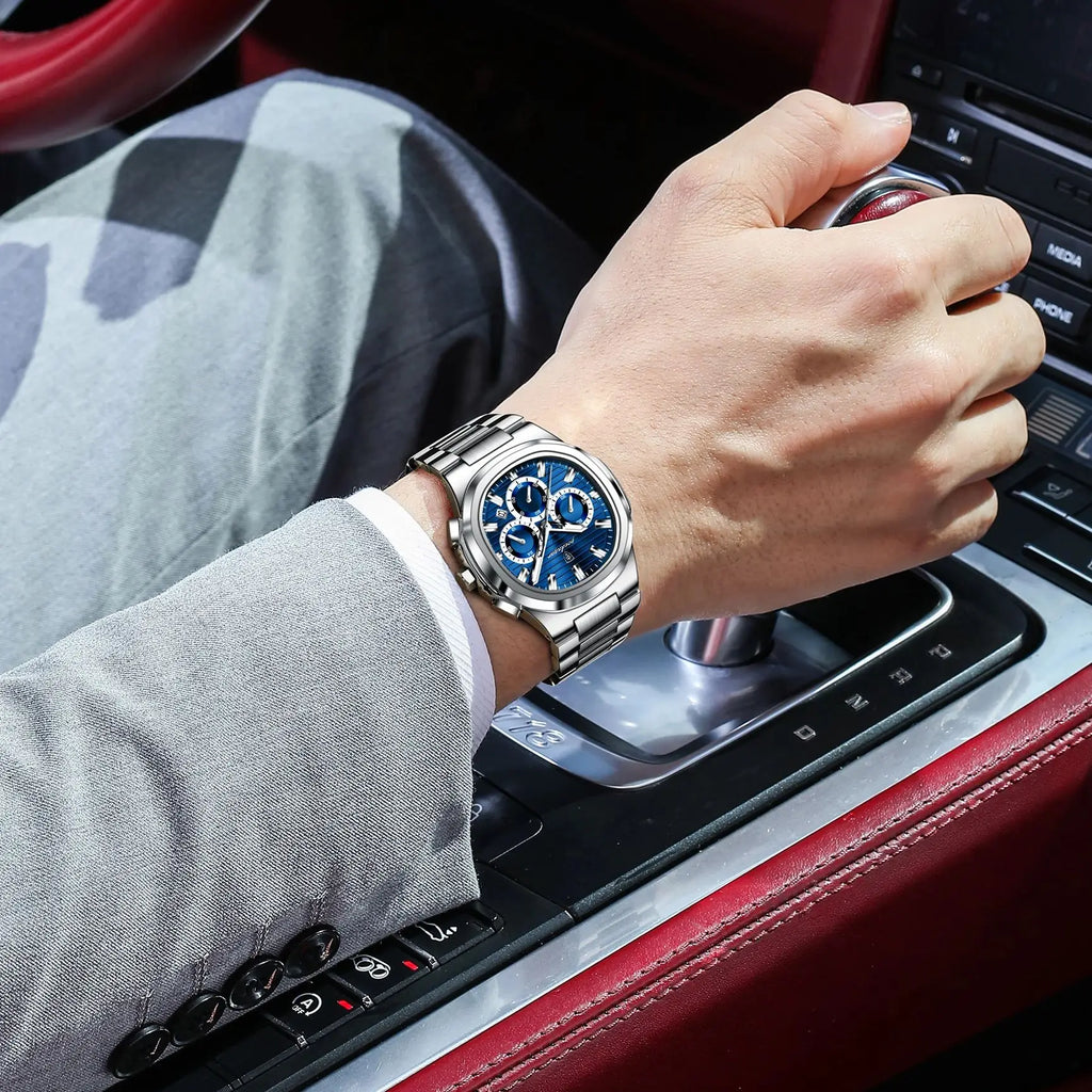 POEDAGAR Reloj de Pulsera de Negocios para Hombre, Fecha, Cronógrafo, Impermeable, Luminoso, Reloj de Lujo para Hombre, Relojes de Cuarzo de Acero Inoxidable para Hombre