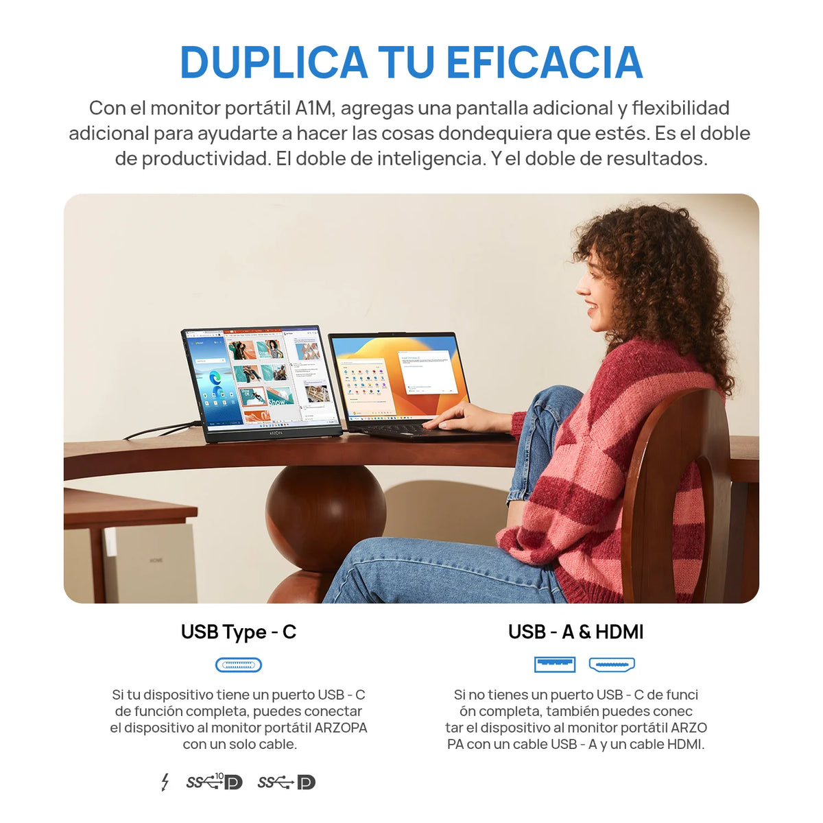 ARZOPA Monitor portátil IPS 1080P FHD de 14 pulgadas con USB C HDMI segunda pantalla externa para Mac/portátil/PC/Switch/PS/Xbox A1S