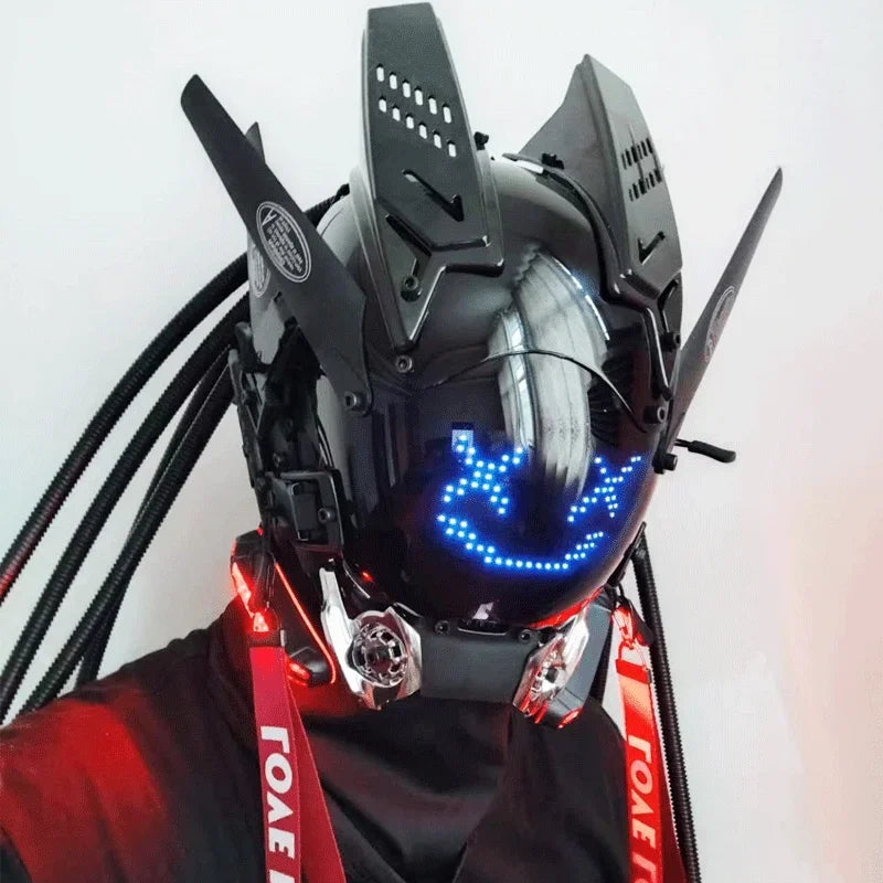 Máscara Cyber Punk, disfraces, máscara, Cosplay, soldado Mech con pantalla LED de subtítulos, casco de Control por aplicación de teléfono, accesorios de Bar para fiesta de Halloween