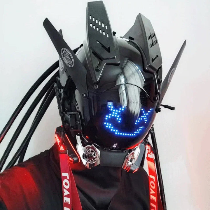 Máscara Cyber Punk, disfraces, máscara, Cosplay, soldado Mech con pantalla LED de subtítulos, casco de Control por aplicación de teléfono, accesorios de Bar para fiesta de Halloween