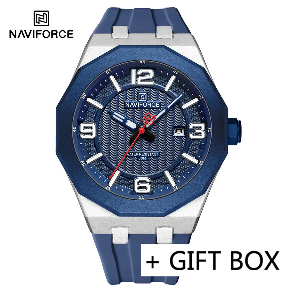 NAVIFORCE Men Wristwatch Top Brand Luxury Clear Business Watch Silicone Sport Military Original Quartz Male Clock Gift 8079