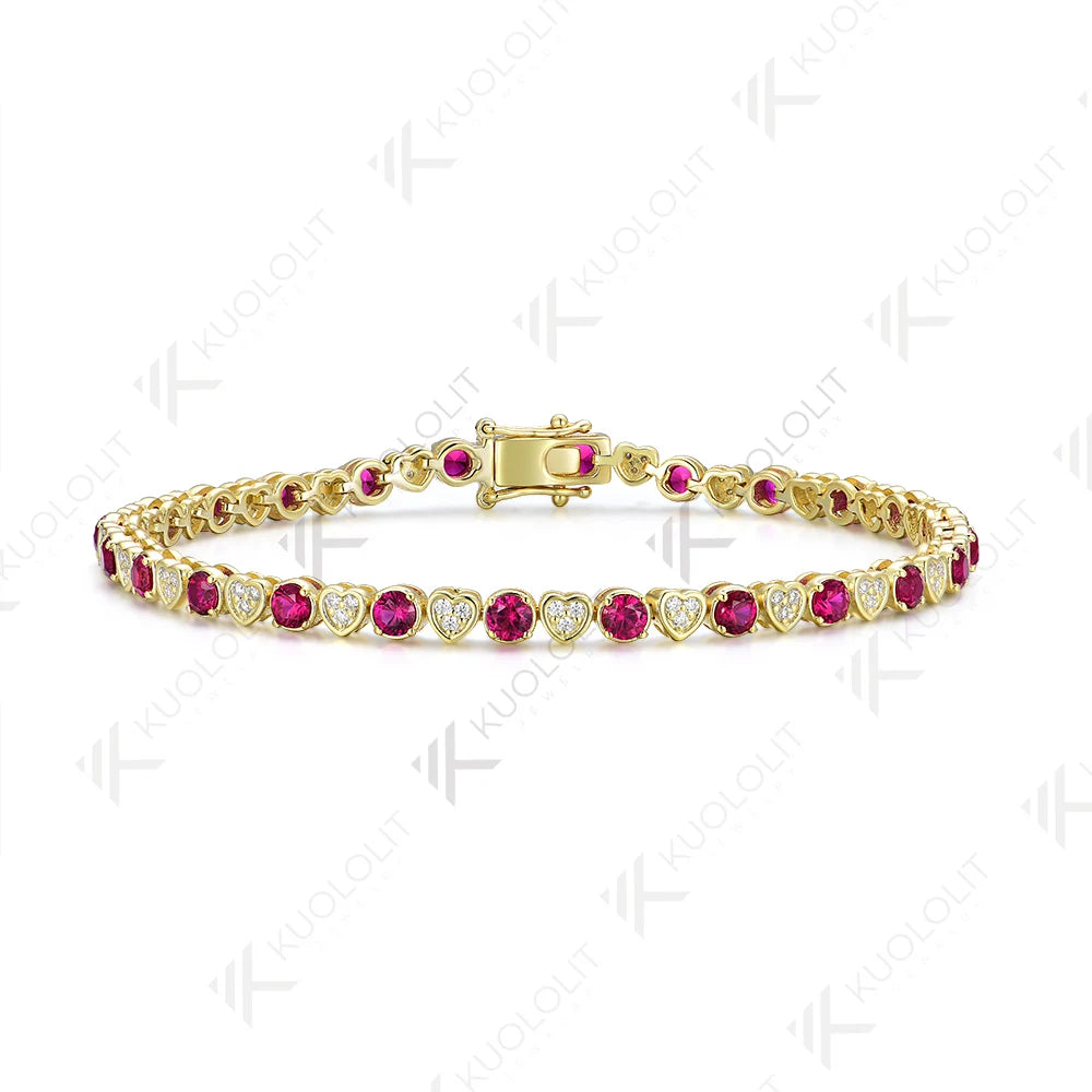 Kuololit Pulsera de tenis de rubí cultivada en laboratorio para mujeres y hombres, pulsera de moissanita de oro amarillo sólido de 18 quilates, 14 quilates, 10 quilates, 585 para regalos de navidad