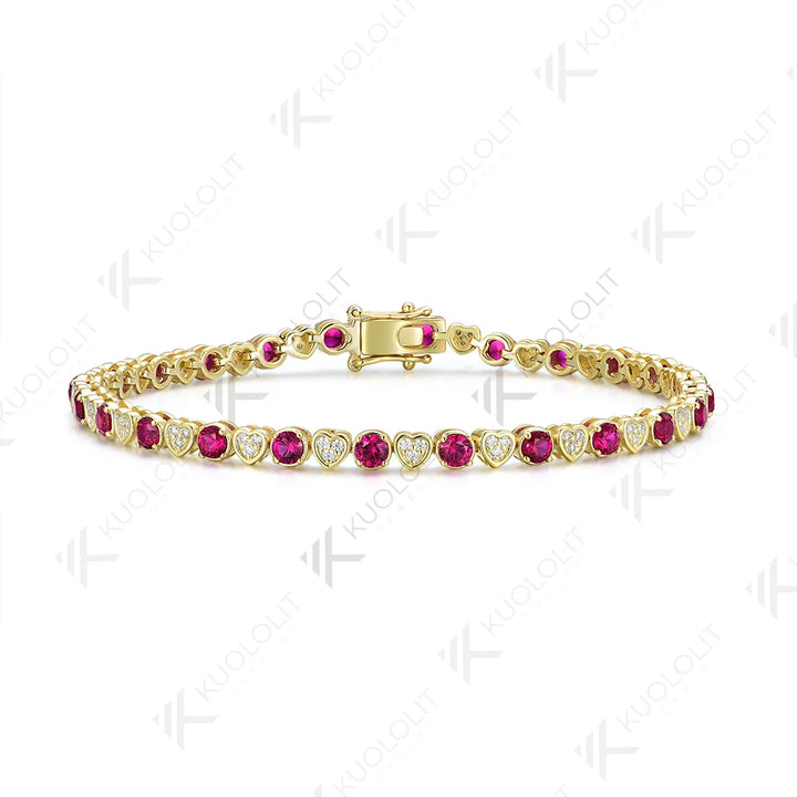 Kuololit Pulsera de tenis de rubí cultivada en laboratorio para mujeres y hombres, pulsera de moissanita de oro amarillo sólido de 18 quilates, 14 quilates, 10 quilates, 585 para regalos de navidad