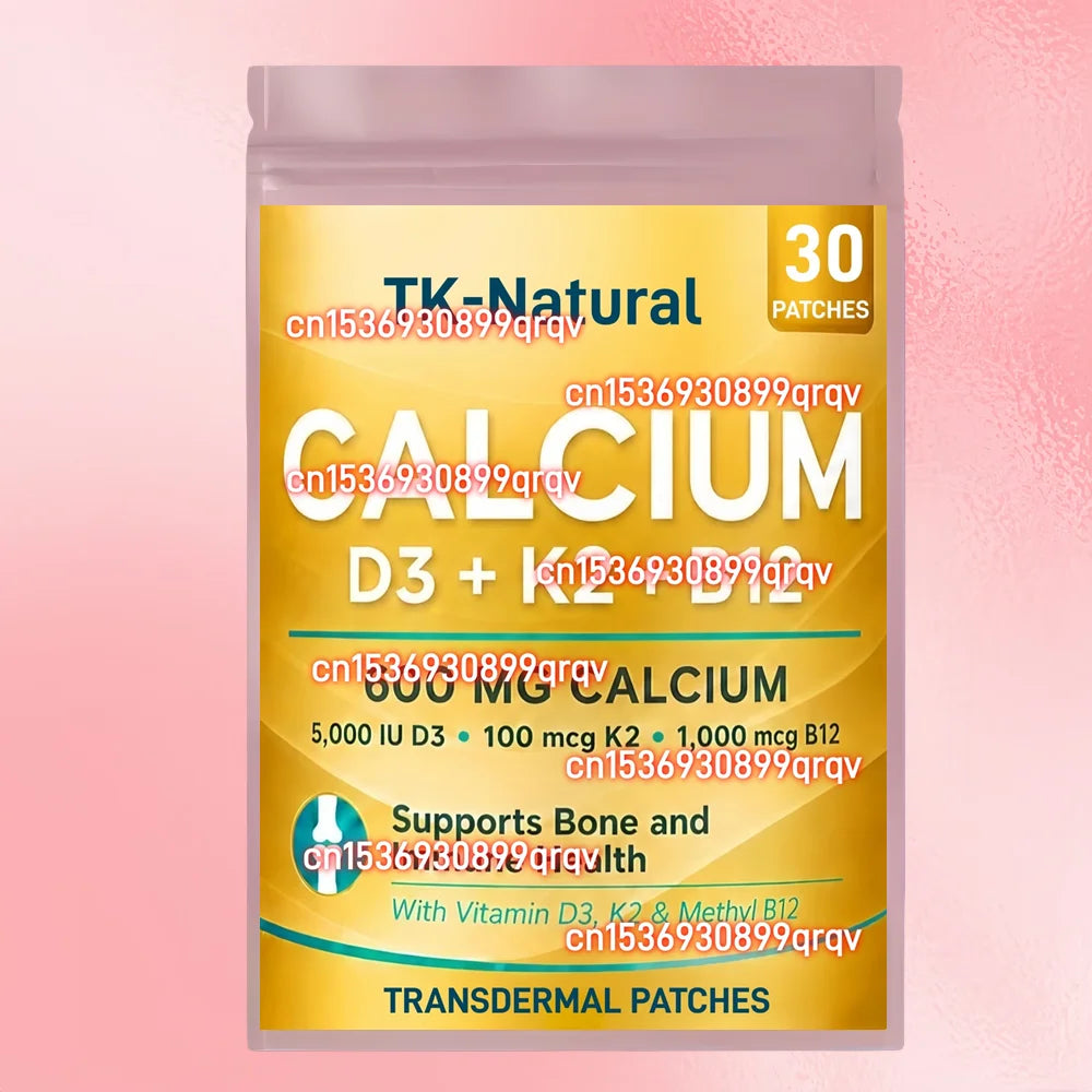 30 Parches Transdérmicos de Calcio 4 en 1 de Fuerza Extra + D3 + K2 + B12 para la Salud Ósea e Inmunológica
