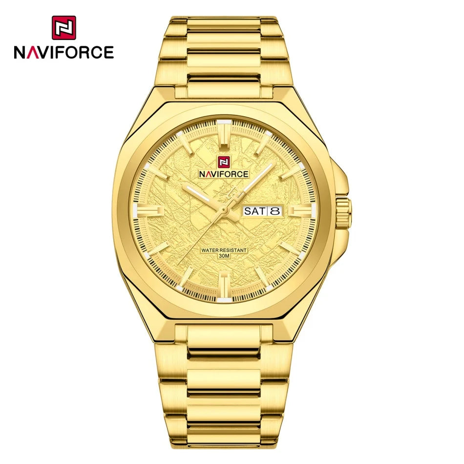 New Style NAVIFORCE Men's 3ATM Waterproof Luminous Pointer Display Stainless Steel Band Wrist Watch Luxury Boy‘s Watches