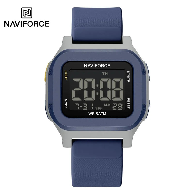 Reloj digital LCD deportivo para hombre NAVIFORCE, resistente al agua 50M, fecha automática, luminoso, correa de silicona suave, tendencias para hombre, reloj de pulsera diario para exteriores