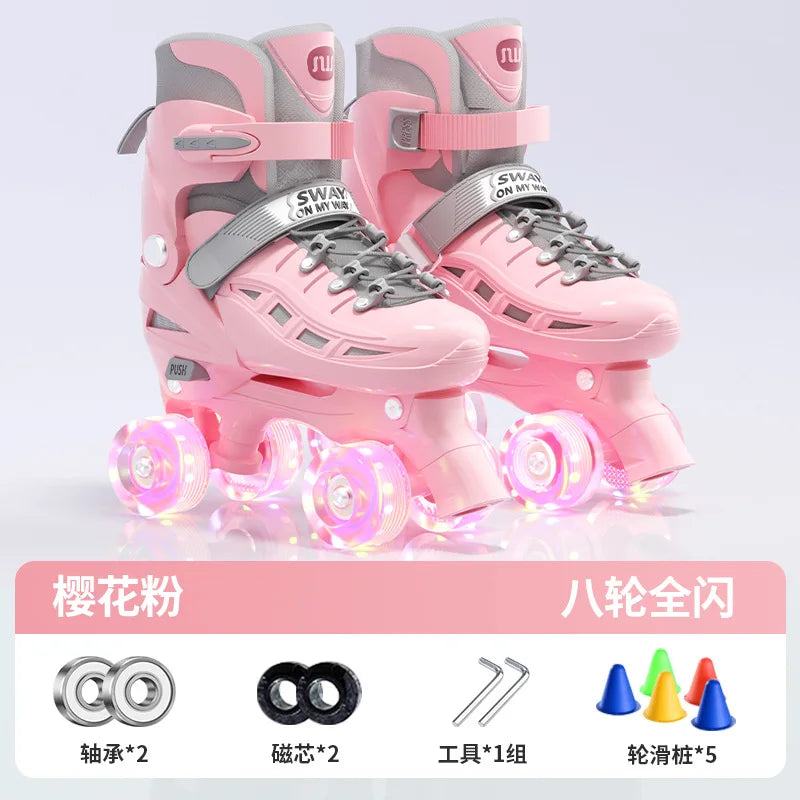 2025 patines de doble fila para niños y niñas, zapatos de Skate de 4 ruedas para principiantes, patinaje al aire libre, zapatillas Quad, tamaño ajustable 30-41