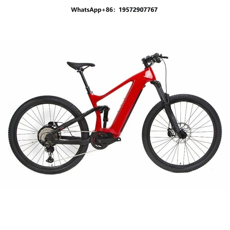 Bicicleta eléctrica de montaña de fibra de carbono, 48V 15Ah, motor central, doble suspensión, 27.5 / 29 pulgadas, para adultos