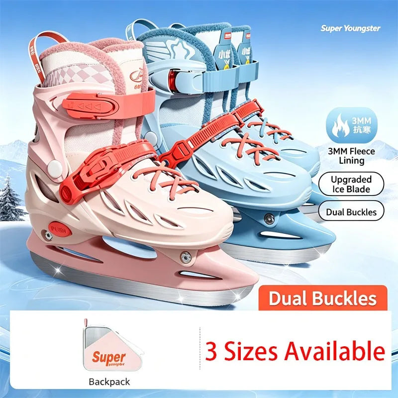 Patines de hielo ajustables para niños, disponibles en 3 tallas, botas para patinaje artístico sobre hielo, con forro de lana para mantener los pies calientes, cuchillas de acero inoxidable, patines de hielo para niños y n