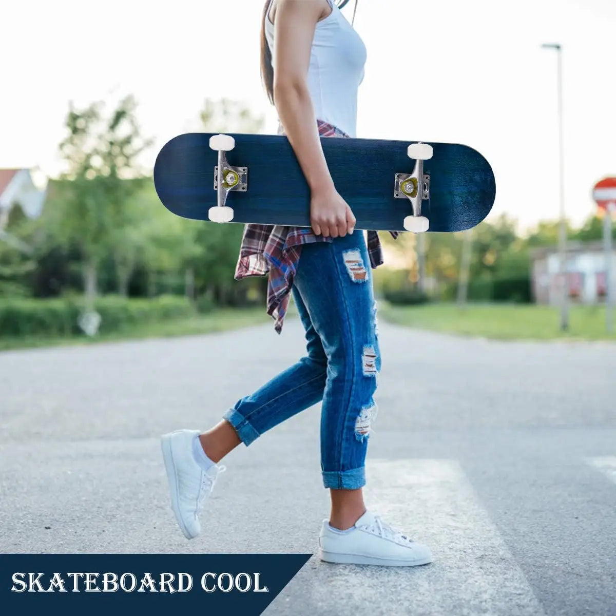 Patineta de Madera 7-Laper, 4 Ruedas de PU, 80x20cm, Soporta 50KG, para Jóvenes o Principiantes