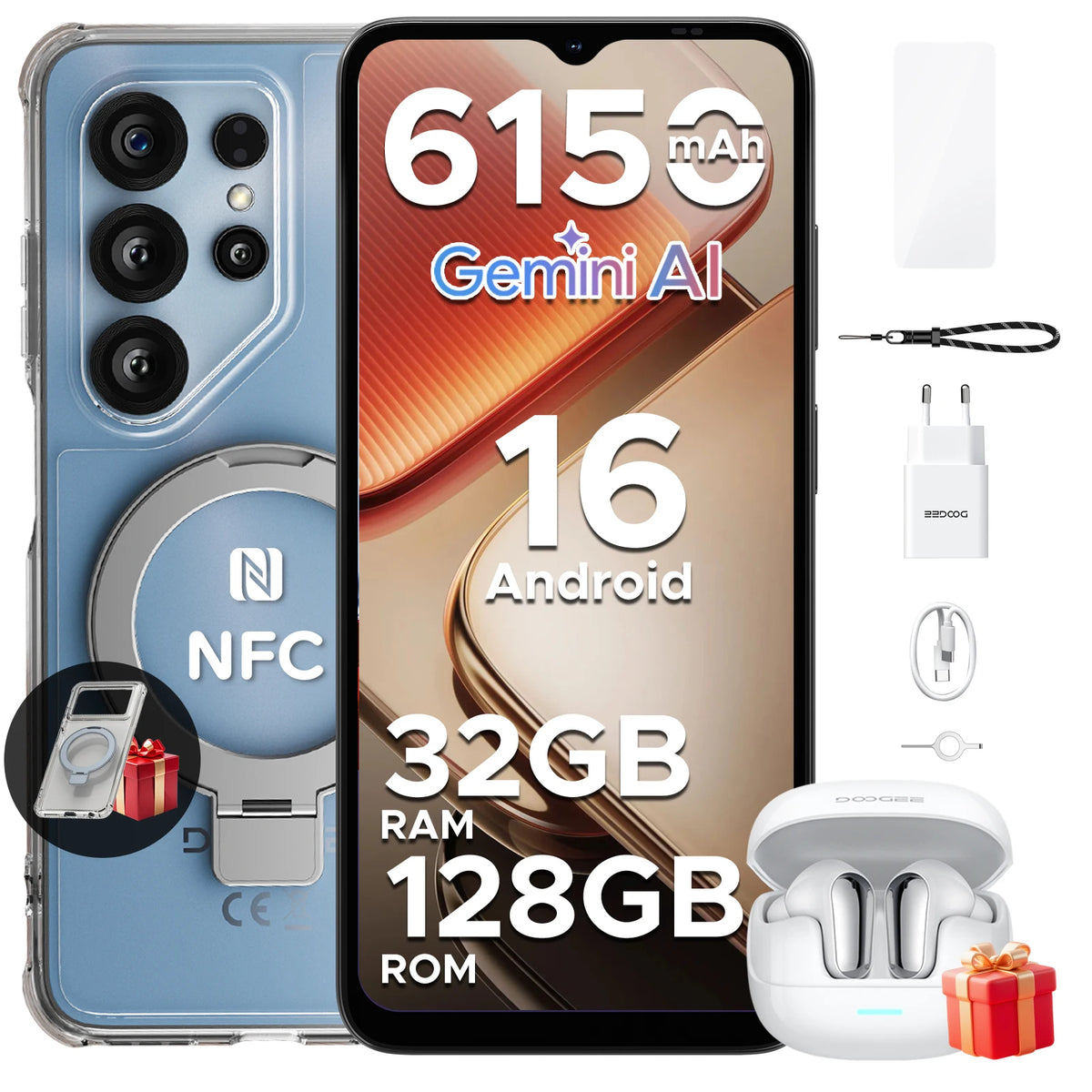 Smartphone DOOGEE Note56X Pro Android 16 32GB 128GB Pantalla HD+ de 6.56" Batería de 6150mAh 13MP+8MP Widevine L1 NFC Teléfono móvil