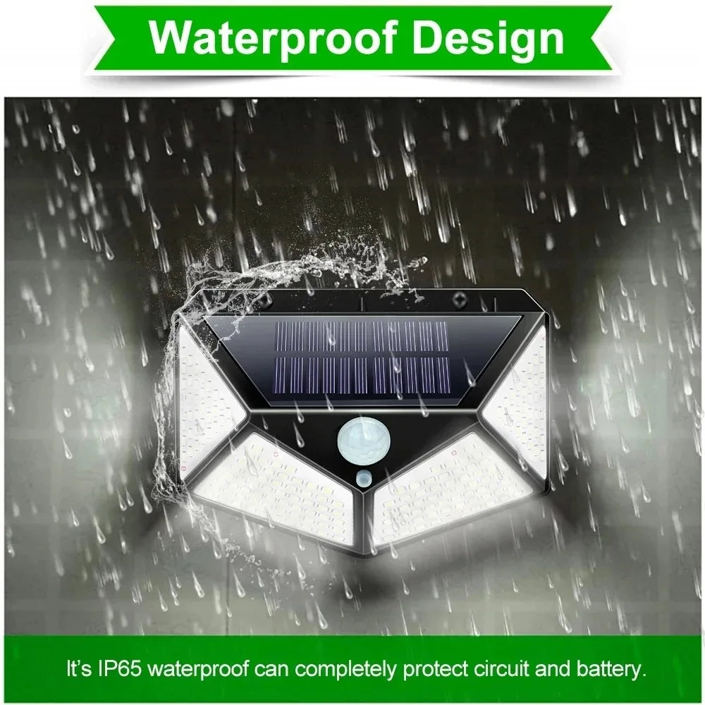 Paquete de 12 lámparas solares de pared de 100 LED con 3 modos, sensor de movimiento de seguridad, luces solares impermeables para exteriores para patio, garaje, terraza y jardín