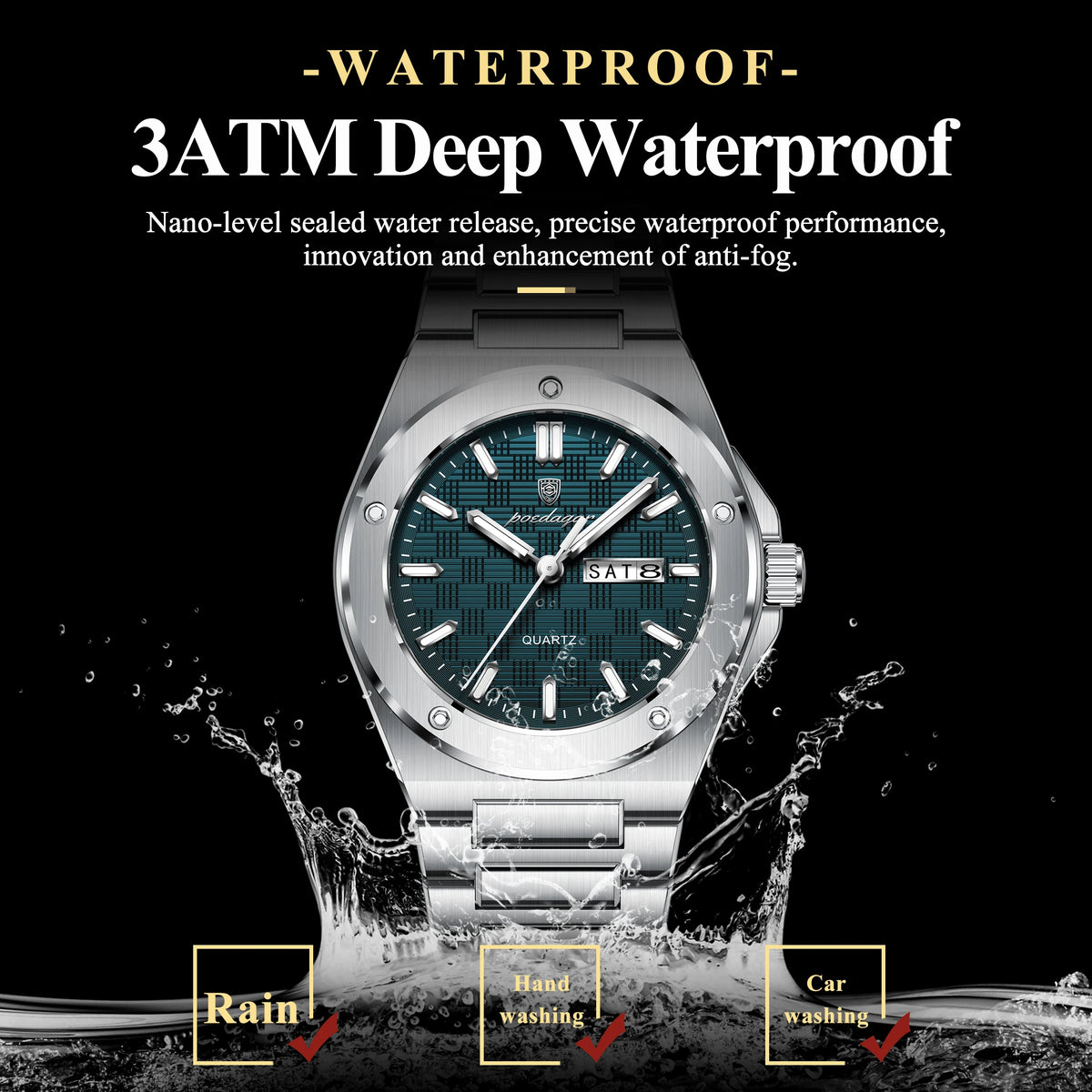 Reloj de pulsera de cuarzo para hombre POEDAGAR, resistente al agua, luminoso, con fecha y día, reloj casual de acero inoxidable para hombre