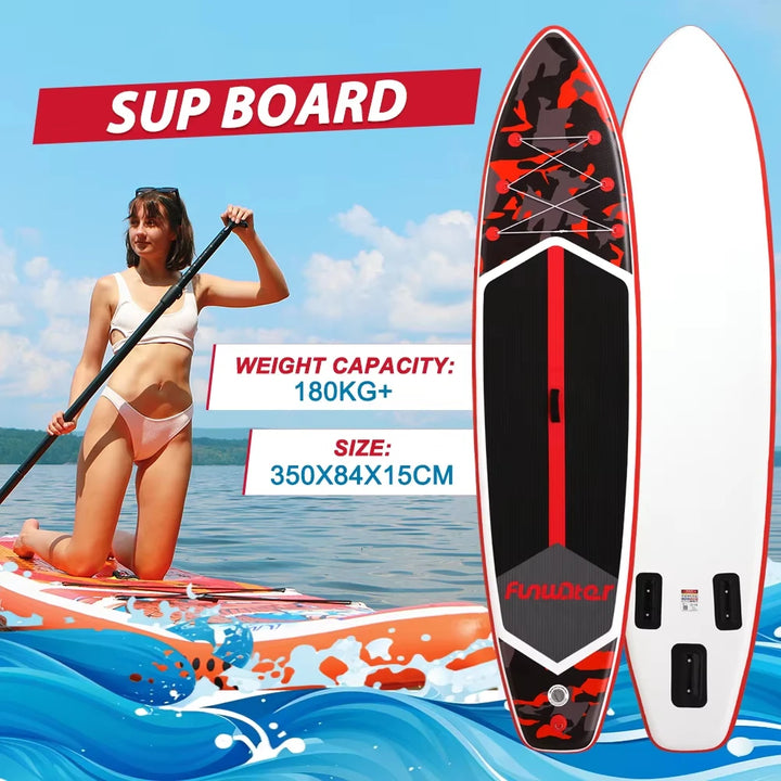 Funwater SUPFW36B Tabla Paddle Surf Hinchable Tabla SUP 335x84x15cm 165kg+ Rosa Flores Turquesa EVA Antideslizante Soporte Cámara Tres Quillas Lagos Costa Yoga Pesca Travesía Vacaciones Kit Accesorios