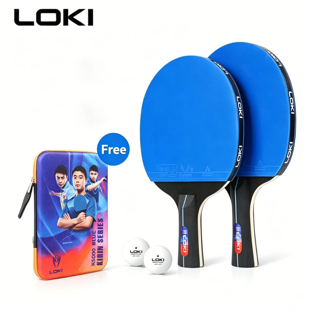 Juego de 2 raquetas de tenis de mesa Loki K5000 profesionales, juego de palas de Ping Pong originales con 2 bolas y bolsa de almacenamiento para principiantes