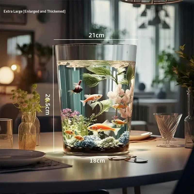 Mini acuario de escritorio de plástico irrompible, pecera pequeña ecológica con imitación de cristal para decoración de paisajes en el hogar