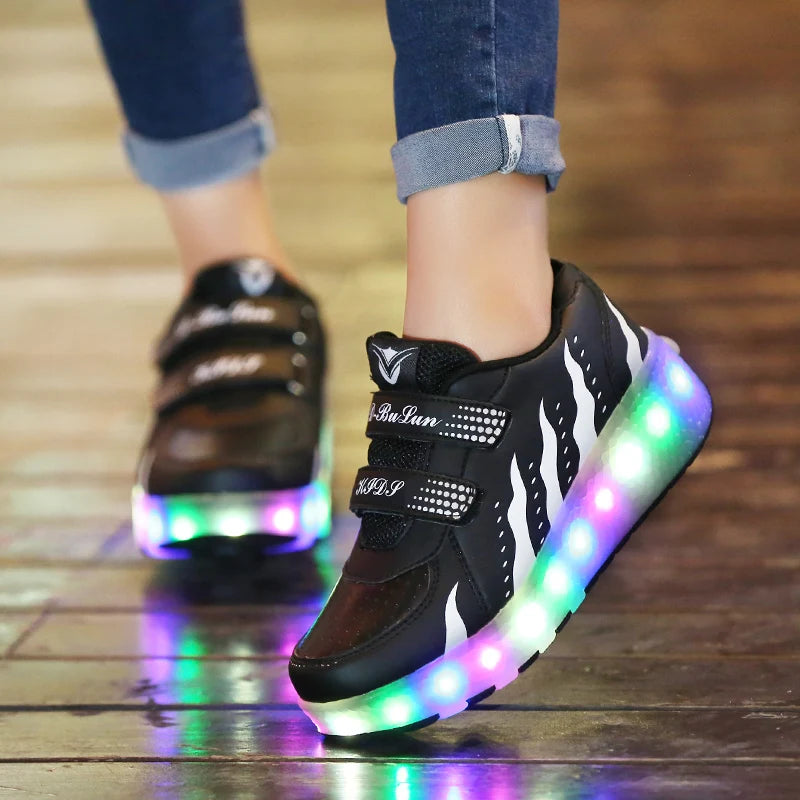 Zapatos de Skate en línea con rodillo intermitente de 2 ruedas para niños, zapatillas de deporte para estudiantes, regalo de Skate desmontable para niños y niñas