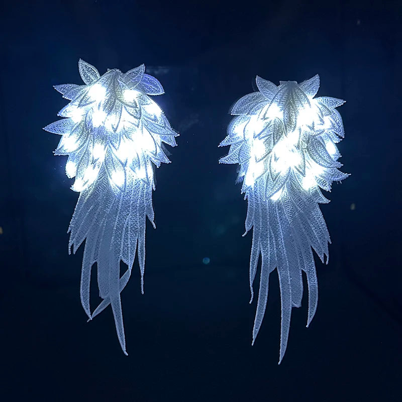 1 Par de Diademas con Alas de Ángel Iluminadas por LED, Diadema de Encaje Estilo Lolita, Accesorios de Cabello Brillantes de Hada para Mujeres, para Fiestas de Disfraces de Halloween
