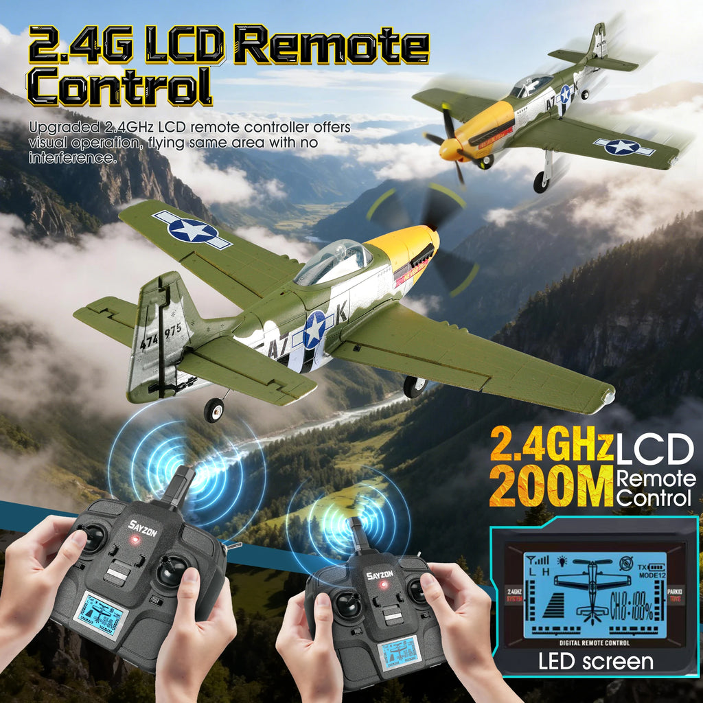 Avión RC 2026 de 5 Canales, 2.4G, P51D Mustang, Ala Fija, Envergadura de 510 mm, 3D/6G con Giroscopio y Motor sin Escobillas, Juguete de Combate para Exteriores