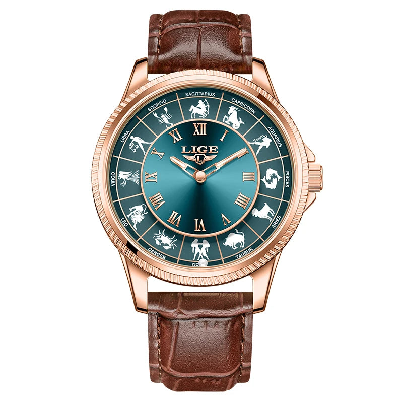 LIGE Reloj de cuarzo de lujo para hombre, nuevo diseño de moda, constelación, resistente al agua 30M, luminoso, regalo creativo para hombre