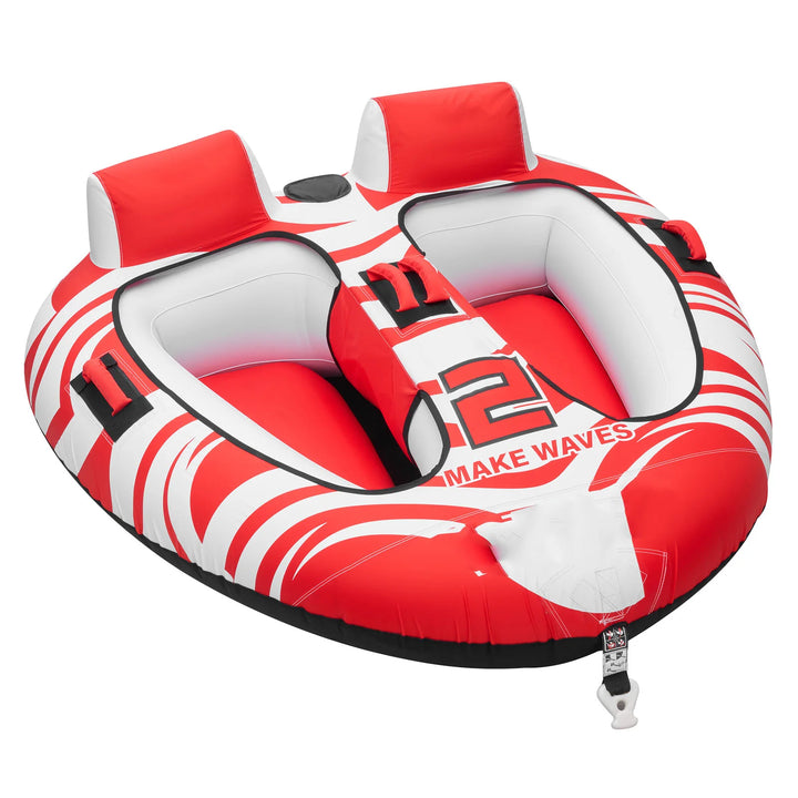 VEVOR Flotador de Arrastre Inflable para Deportes Acuáticos 163 x 160 x 56 cm, Flotador Remolcable para 2 Personas, Capacidad de 154 kg, con Dos Cabinas, Cubierta de Nailon, Asas Acolchadas, Rojo