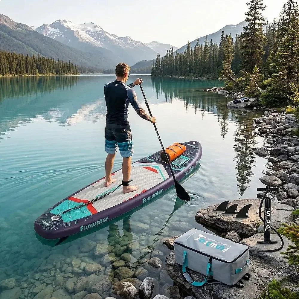 FunWater SUPFW50B Tabla de Paddle Surf Inflable 350x90x15cm para Adultos, Capacidad de 200kg, con Bolsa Impermeable de 10L, Inflador, Mochila, Remo y Correa de Seguridad