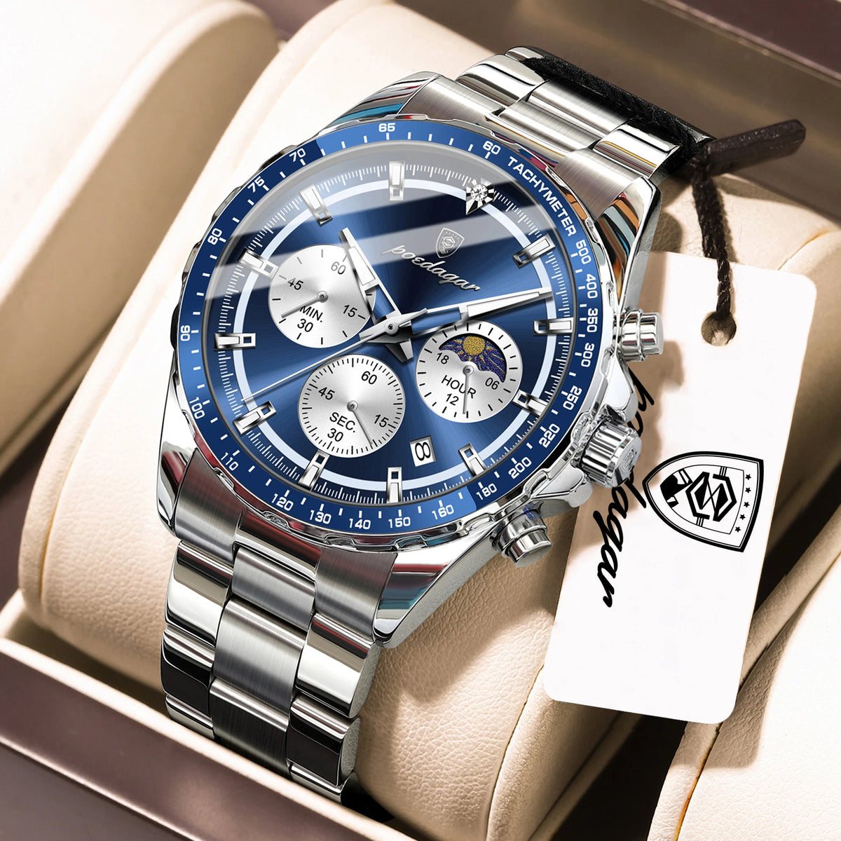 Reloj de pulsera deportivo para hombre POEDAGAR, resistente al agua, acero inoxidable, luminoso, cronógrafo, fecha, cuarzo, relojes para hombre
