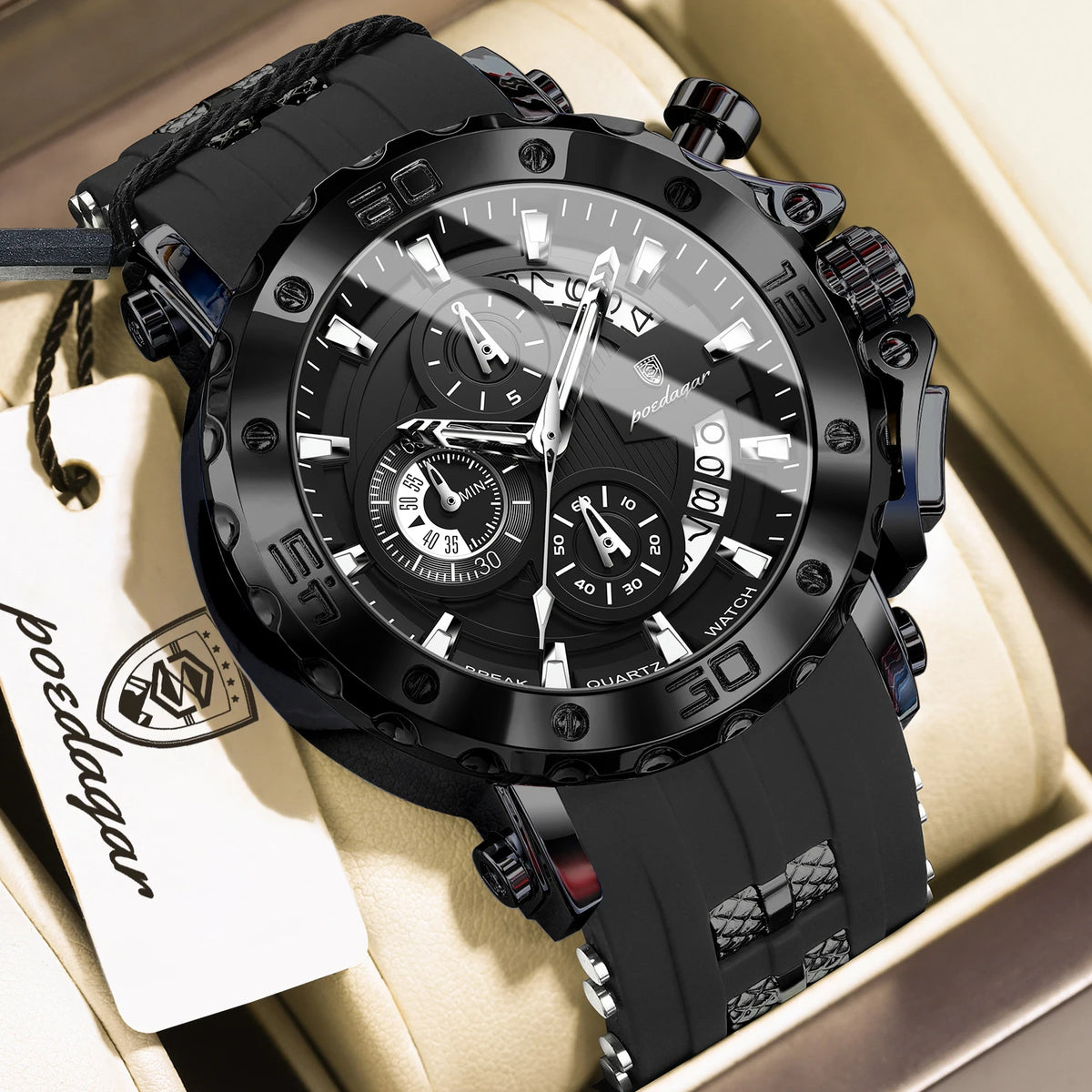 Reloj para hombre POEDAGAR Youth Sports, cronógrafo, fecha, resistente al agua, luminoso, correa de silicona, cuarzo, moderno, reloj para hombre