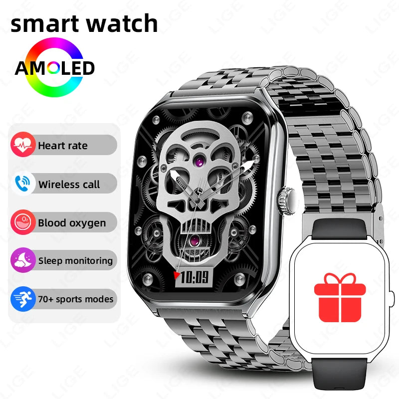 2026 New Ultra Thin SmartWatch Men 1.96"AMOLED Screen Always Show Time Heart Rate GPS Sport Waterproof Bluetooth Call Smartwatch