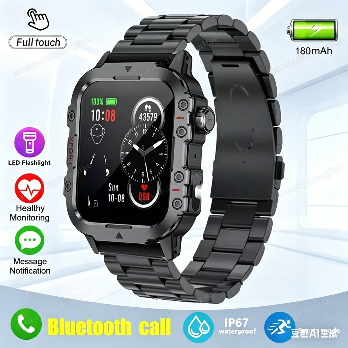 2026 New Military-grade Smart Watch Men GPS Flashlight 3ATM Waterproof Watch Bluetooth Call 100+Sport Outdoor Smartwatch Pk Ht30