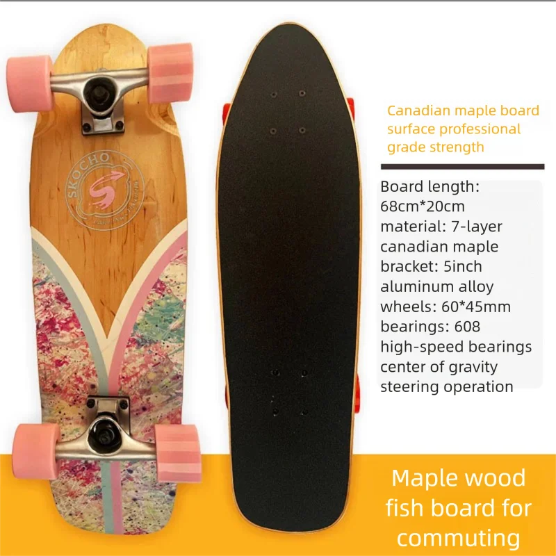 MapleWoodLand Surf Skate Big Fish Board Surfskate Single Kick Skateboard con Ruedas Grandes para Principiantes, Uso Diario y Cruising Urbano