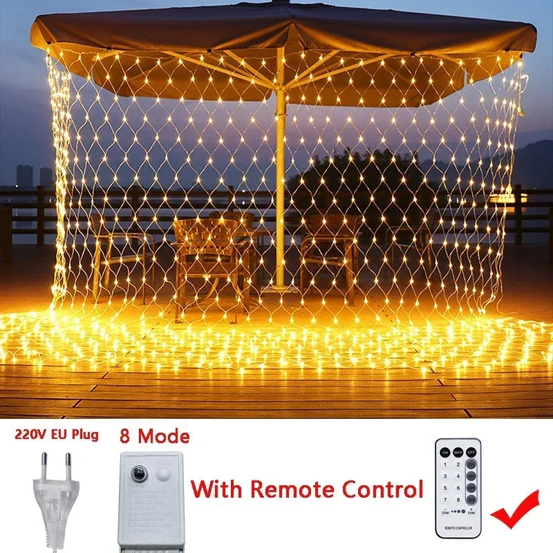 Guirnalda de luces LED de malla para Navidad, cortina de luces de hadas, resistente al agua para exteriores, 3M-18M, para decoración de fiestas, jardines y bodas