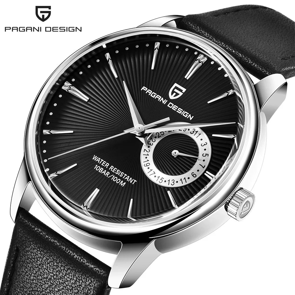 Reloj Pagani Design PD-1654 para hombre, movimiento de cuarzo japonés VH65, correa de piel, resistente al agua 30M, reloj militar de pulsera para hombre