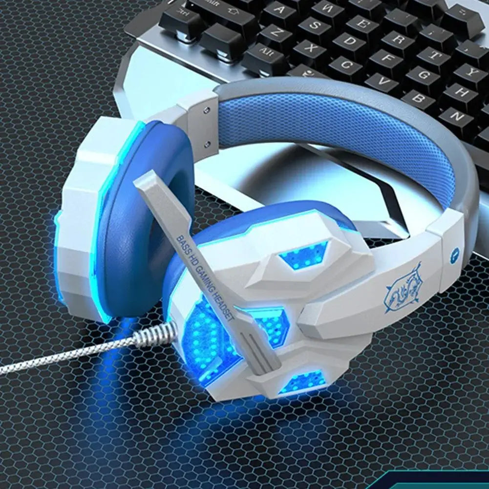 Auriculares para juegos con luz LED RGB, auriculares con micrófono de baja latencia, auriculares para juegos con cable de 3,5mm para ordenador, PS4, PS5, Xbox, auriculares estéreo con graves
