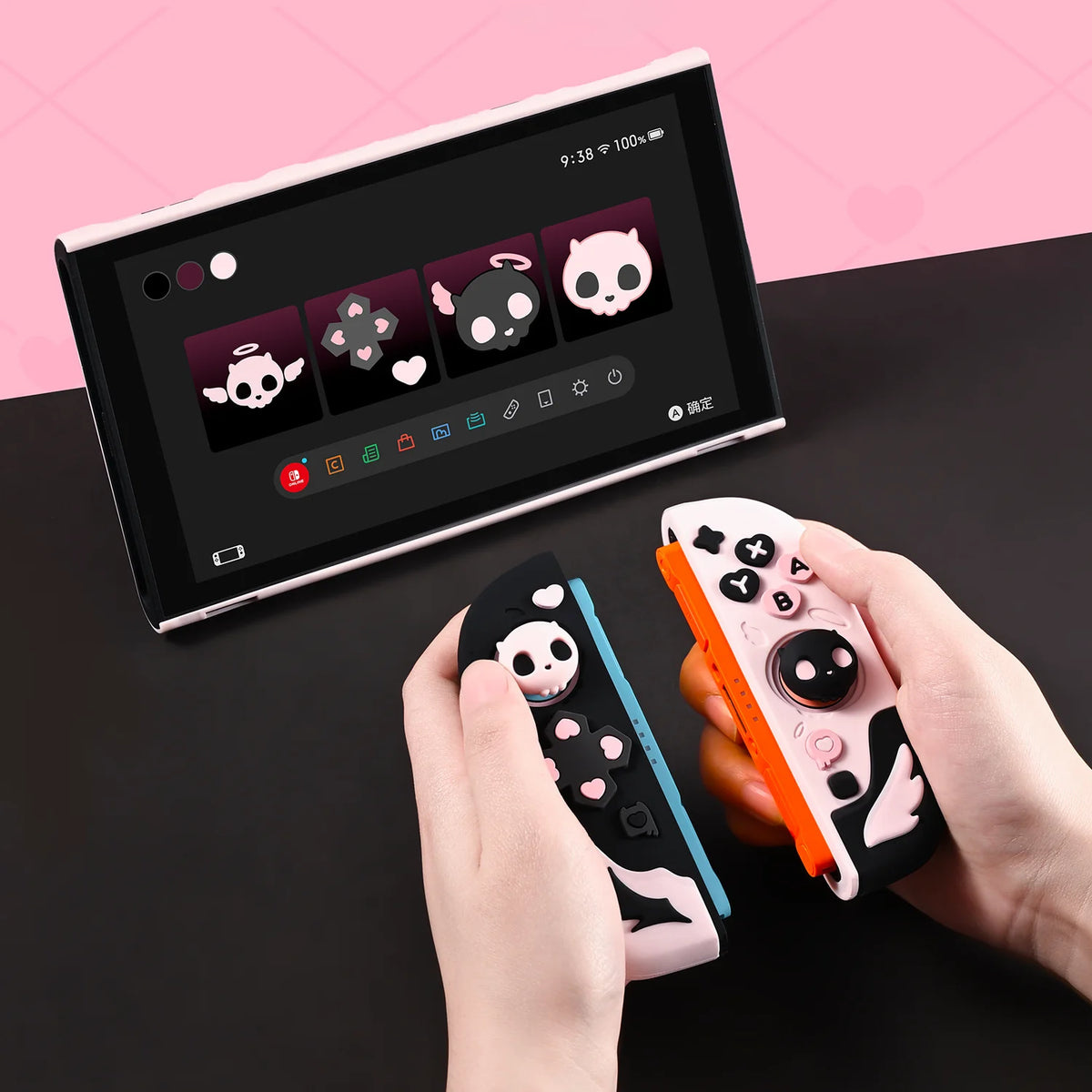Sweety Angel Devil funda trasera dura Protector de carcasa para Nintendo Switch 2/NS Oled Thumb Stick Grip Cap botones cubierta completa de silicona