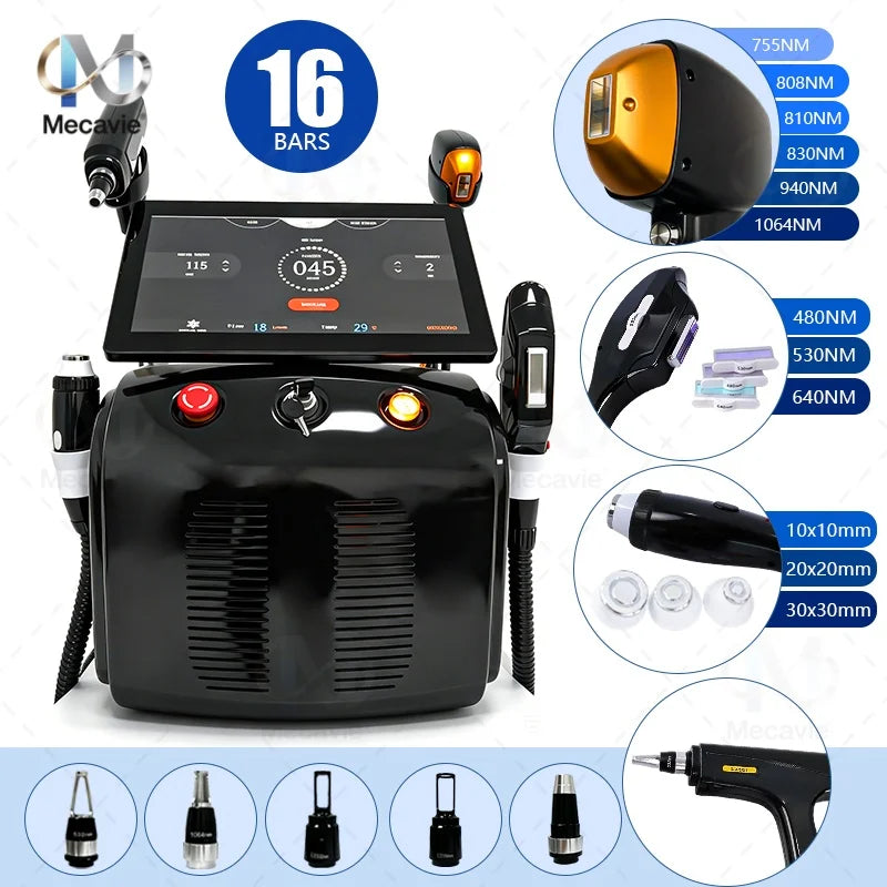Depilación Láser Soprano Titanium Ice 6000W 4 en 1, Última Tecnología  755/808/810/830/940/1064nm 6 Ondas ND:YAG+RF+IPL Indolora