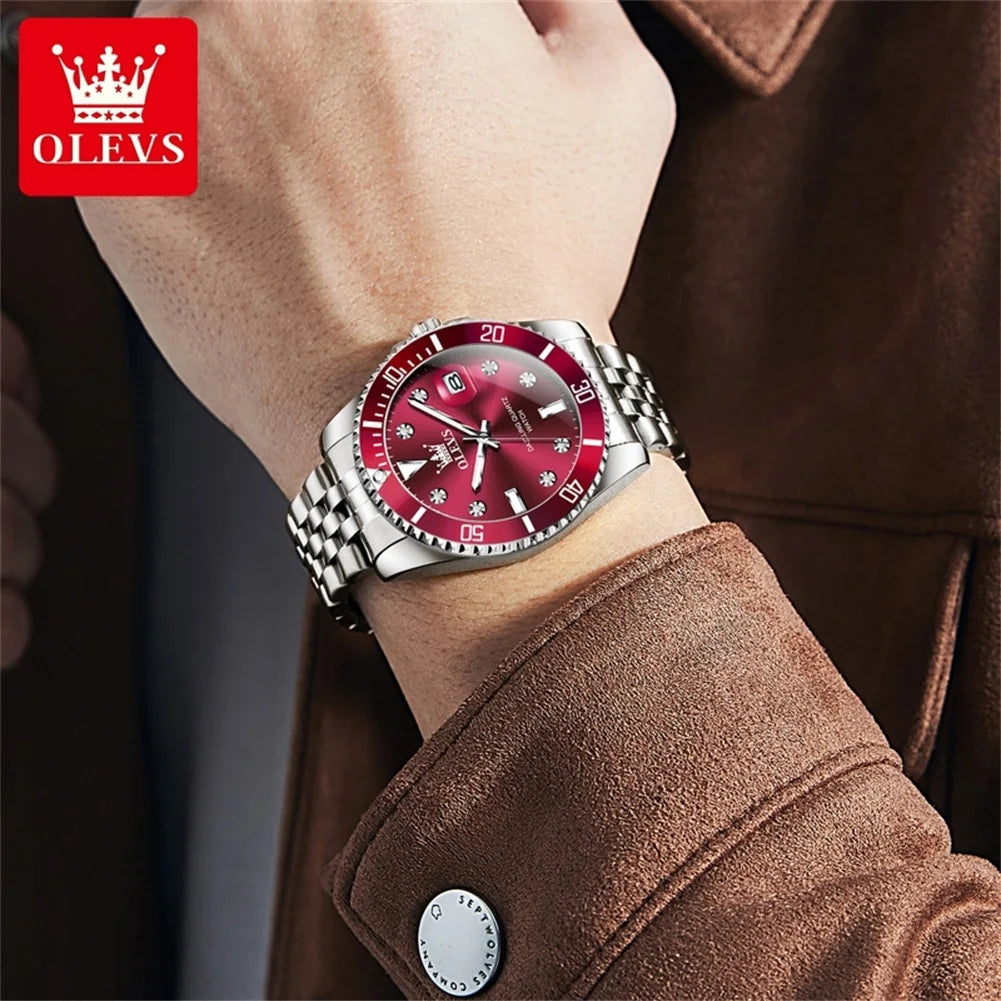 Reloj OLEVS 9809 para hombre, original, resistente al agua, luminoso, de cuarzo, de acero inoxidable, de marca reconocida, con calendario, estilo ejecutivo