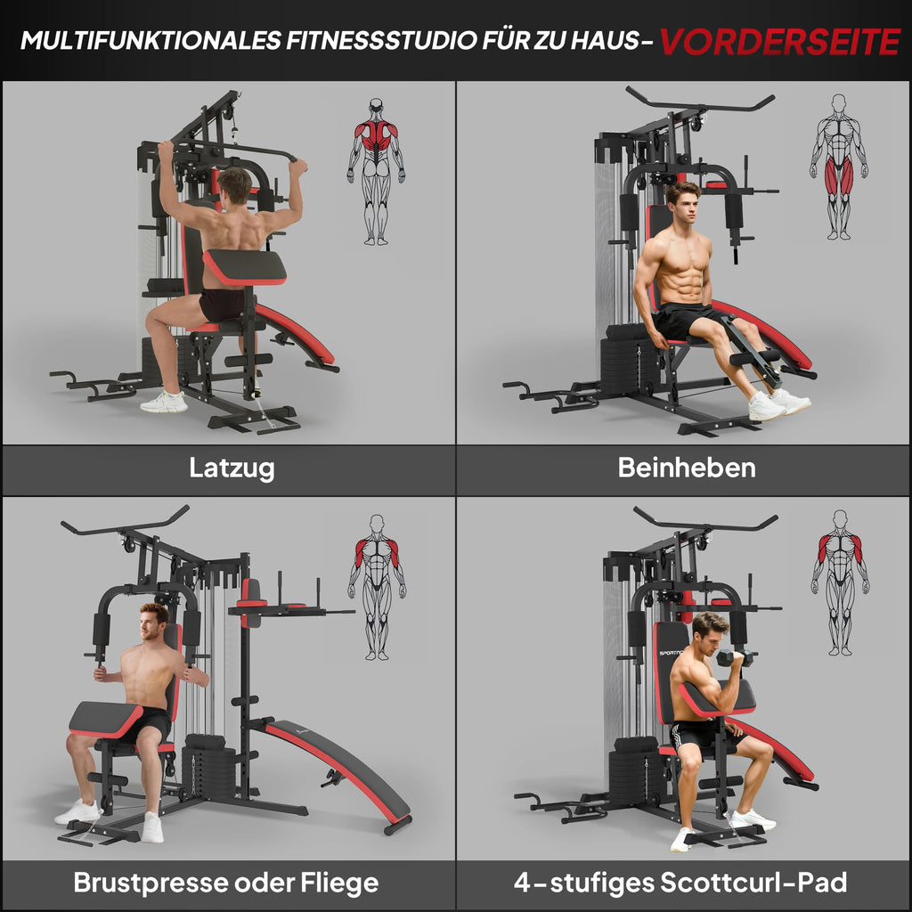 Estación de entrenamiento multifuncional para gimnasio, con un conjunto de pesas de 65 kg, que incluye todo lo necesario para un gimnasio en casa: banco para abdominales, soporte para flexiones y estación para ejercicios de
